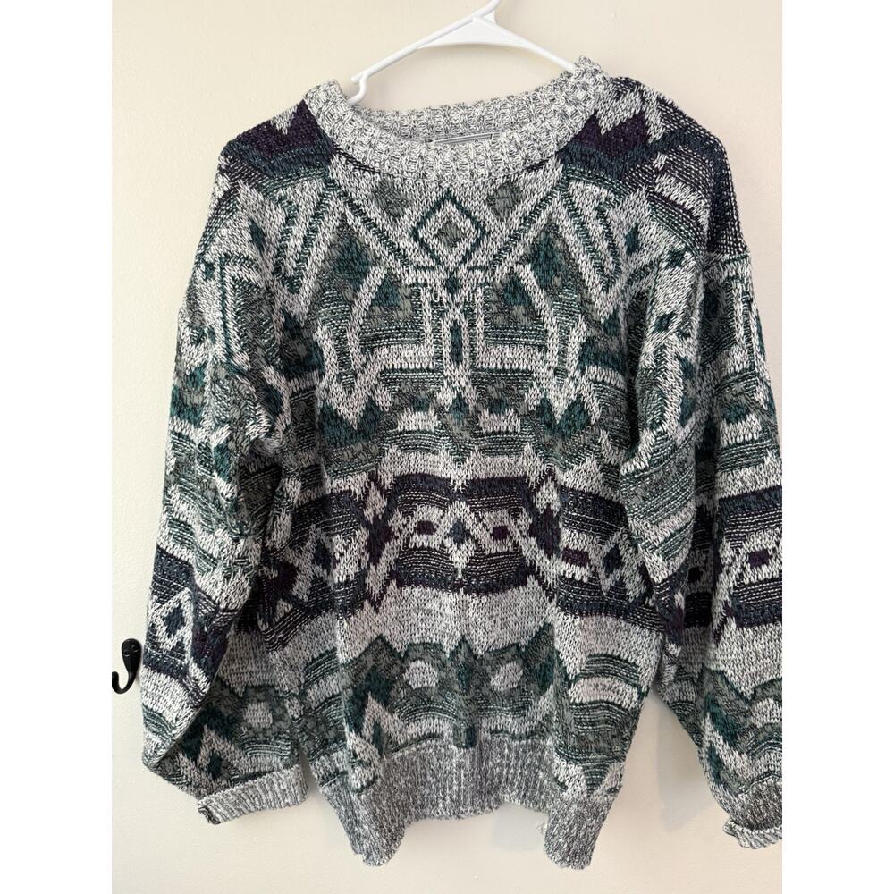 Vintage Method Chunky Knit Sweater Mens Medium Abstract 90s Grandpa Cozy